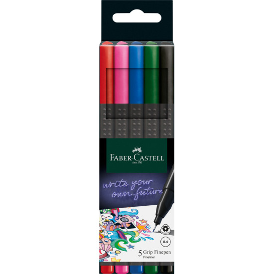 Liner 0.4mm 5 culori basic Grip Faber-Castell