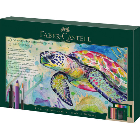Set cadou 40 buc creioane colorate A.Durer + 5 Pitt Artis Pen+ pensula Faber-Castell