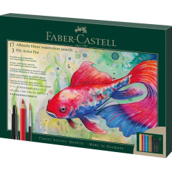 Set cadou 17 buc creioane colorate A.Durer + 3 Pitt Artis Pen+ pensula Faber-Castell