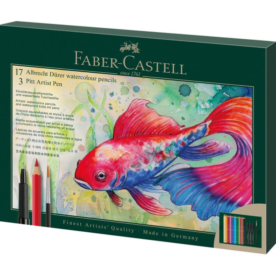 Set cadou 17 buc creioane colorate A.Durer + 3 Pitt Artis Pen+ pensula Faber-Castell