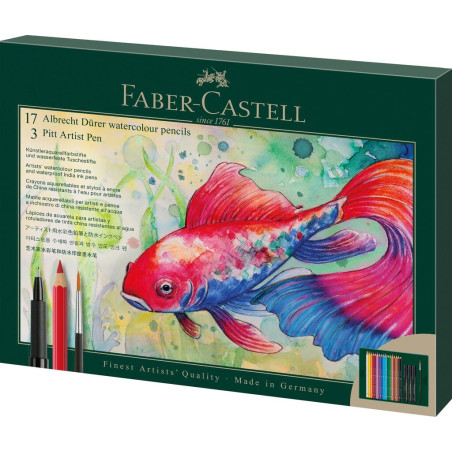 Set cadou 17 buc creioane colorate A.Durer + 3 Pitt Artis Pen+ pensula Faber-Castell