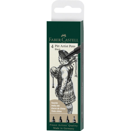 Pitt Artist Pen Set 4 buc 1.5, C, B, FM Faber-Castell