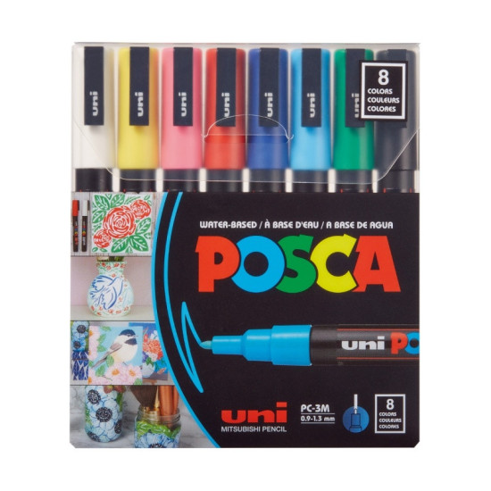 Marker 0.9-1.3 mm 8 culori UNI PC-3M Posca