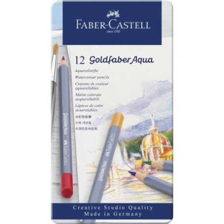 Creioane Colorate Aquarelle 12 Culori Goldfaber Cutie Metal Faber-Castell