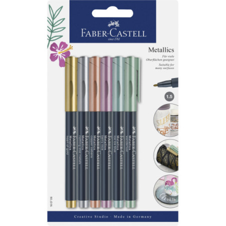 Set 6 Marker permanent Metallics Faber-Castell